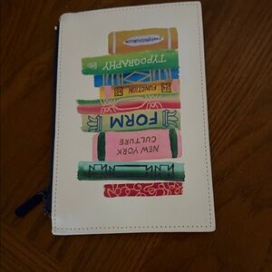 kate spade White Multi-Color Book Stack Zip pencil pouch